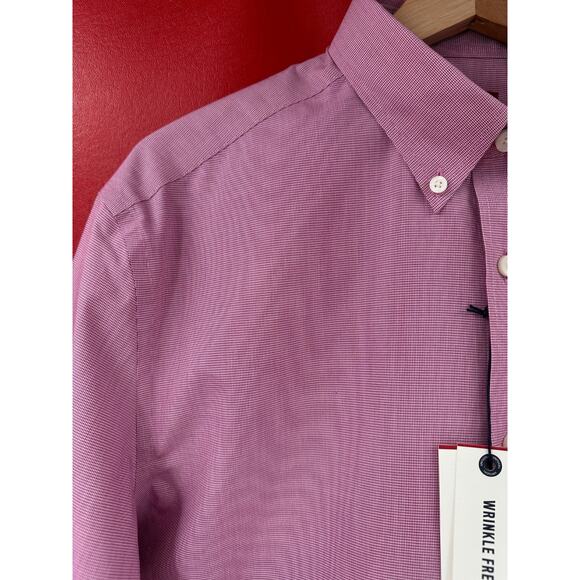 Untuckit Cadetto Berry Micro Gingham Checks Wrinkle Free LS Shirt Size Large NWT - Picture 7 of 16